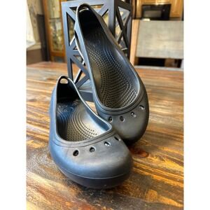 Crocs Kadee Flats Womens Sz‎ 7 Black Ballet Shoes Round Toe Slip On Cottagecore